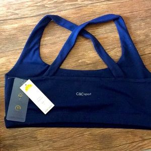C&C California Sport Navy Cross-Back Sports Bra NWT Size L